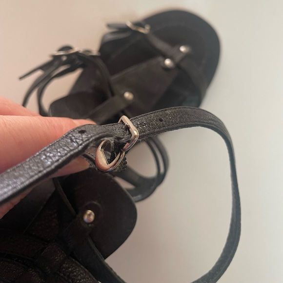 Sigerson Morrison Women’s Greek Black Leather Wood Heel Sandals - Picture 14 of 16